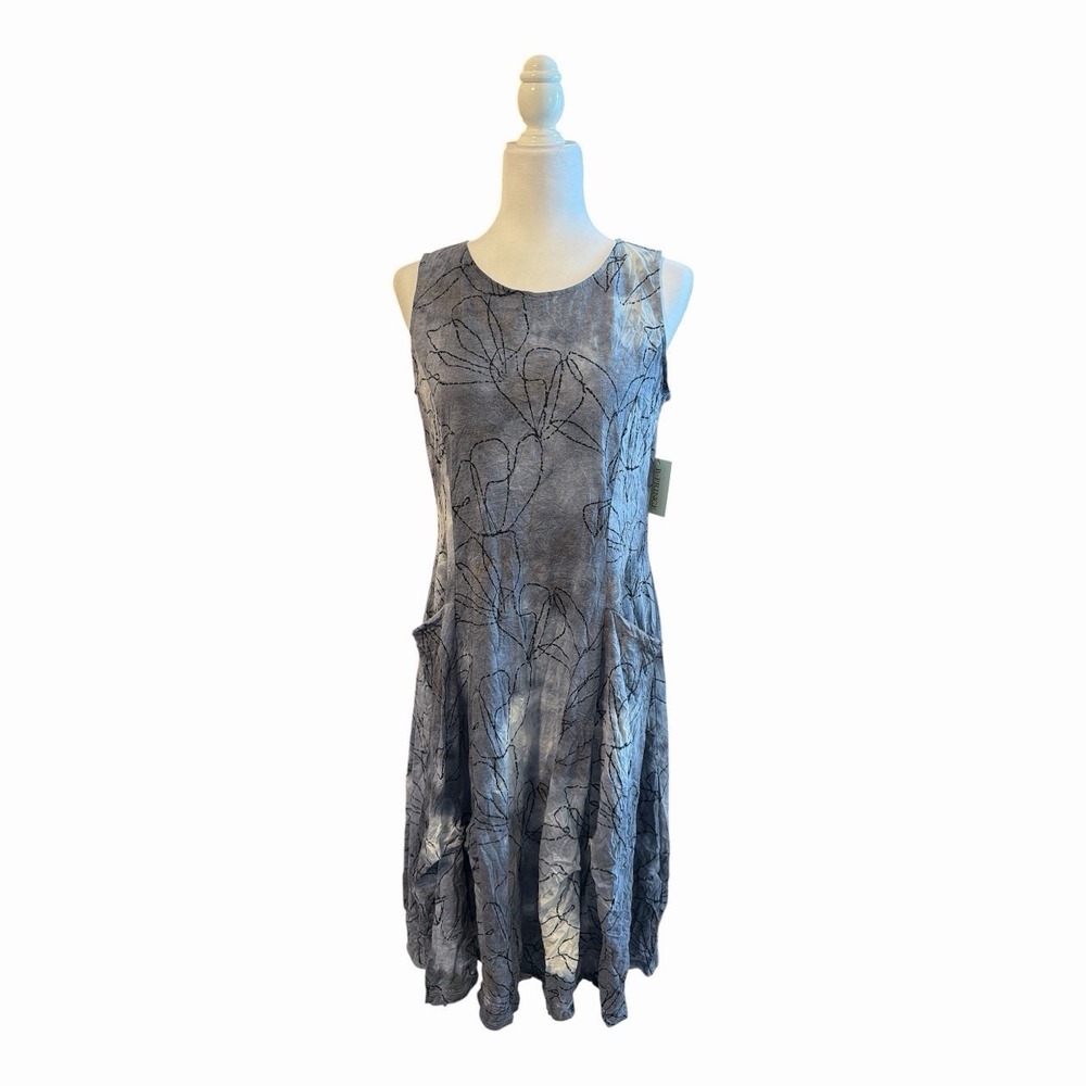 Chalet et Ceci Blue Gray Abstract Pocket Dress Made in USA Size S